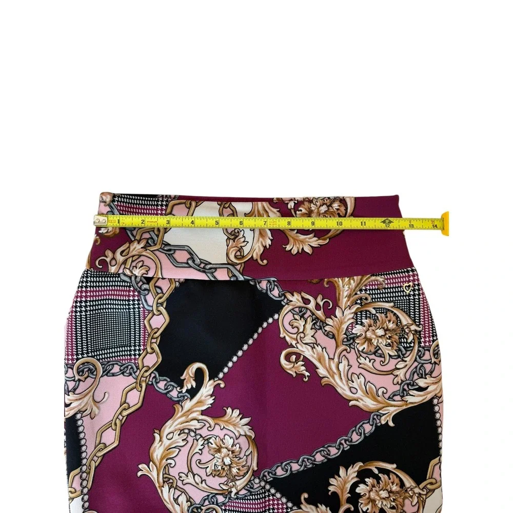 Thalia Sodi Womens Baroque Chain Print Pencil Skirt Burgundy Pink XS - Picture 5 of 7